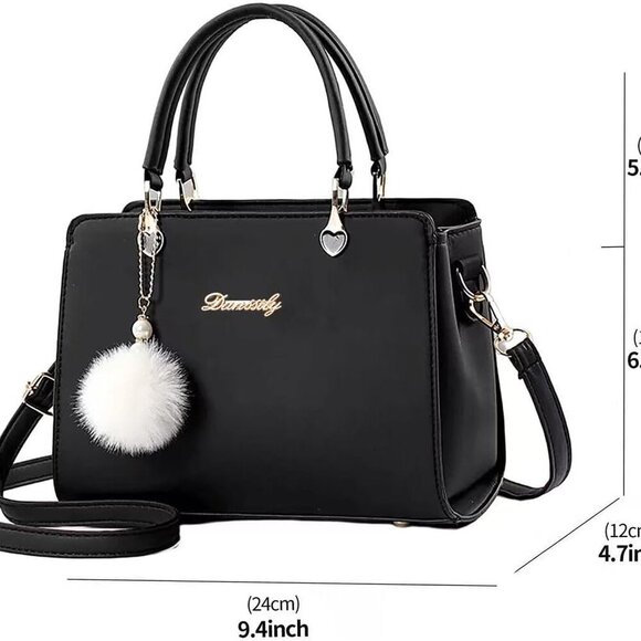 Elegant Women's Black Crossbody Satchel with Adjustable Strap & Spacious Storage - Picture 8 of 8